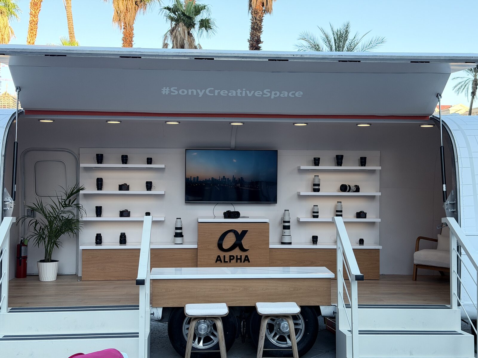 Outdoor event printing trailer set up for a company gathering
